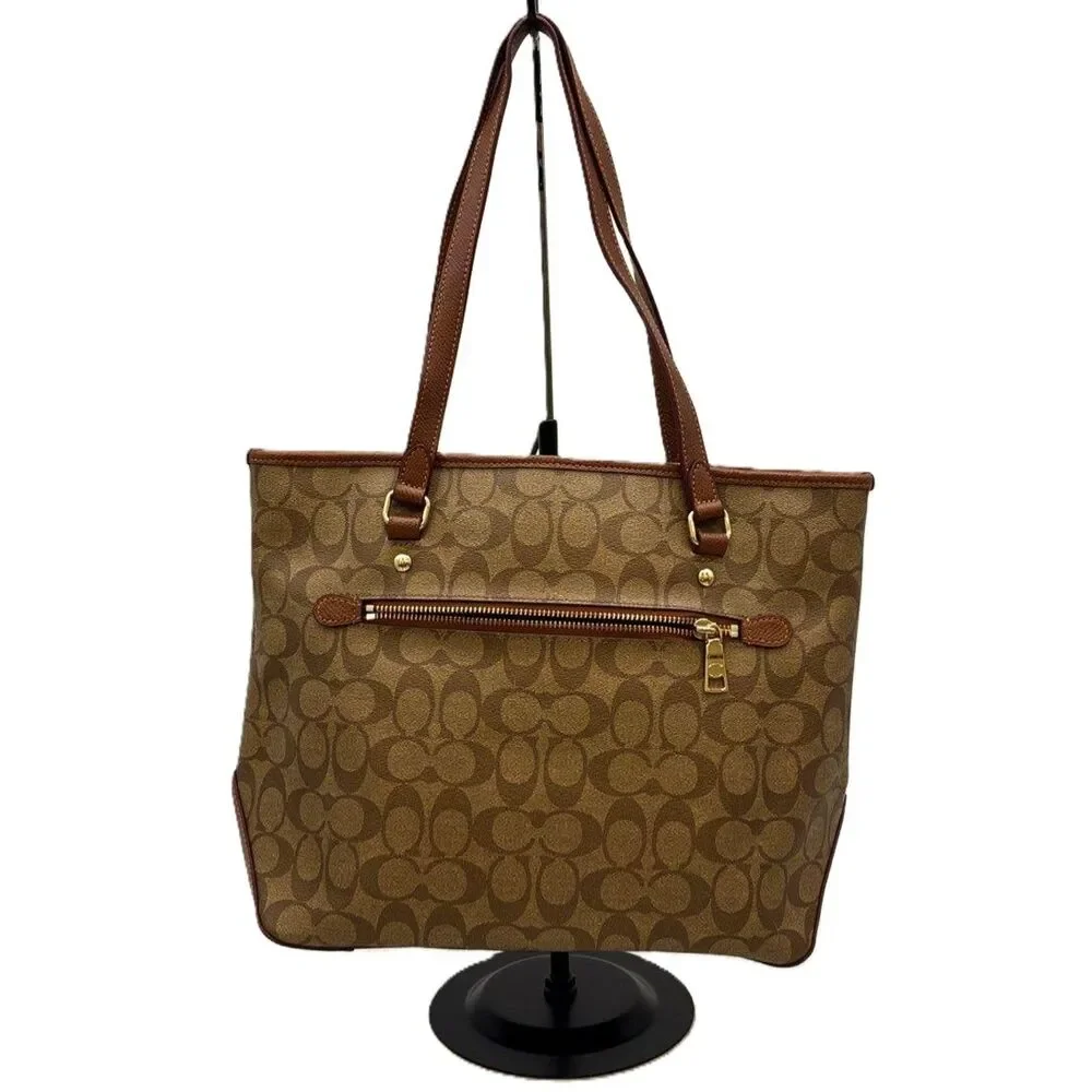 Coach City Zip Top Tote Signature Brown Coated Canvas ruby edge trim F34603 2015